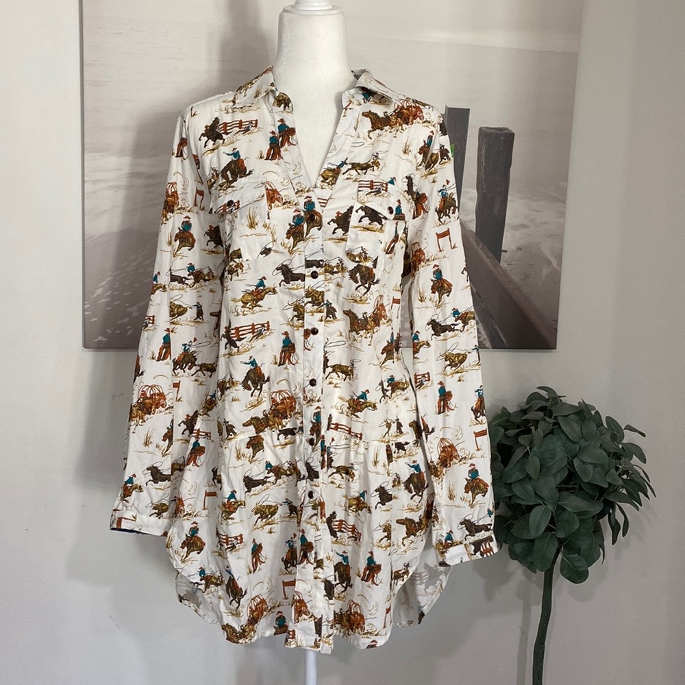 Tasha Polizzi Rodeo Pattern Peplum Shirt Dress
